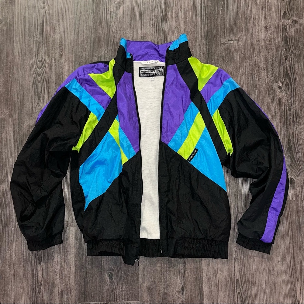 Vintage Members Only Jacket - Black, Purple, Blue and Green